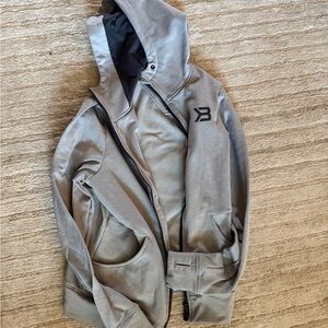 BETTER BODIES Light Gray Hoodie Jacket with Black Logo